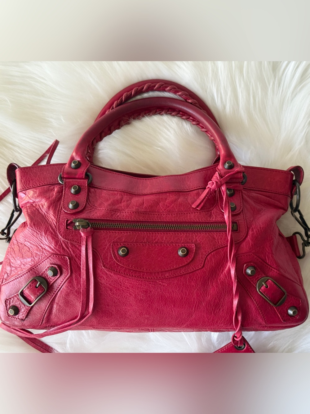 BALENCIAGA CITY BAG FIRST BAG CHERRY RED CHEVRE LEATHER 2008 VINTAGE W/ mirror - Picture 5 of 10